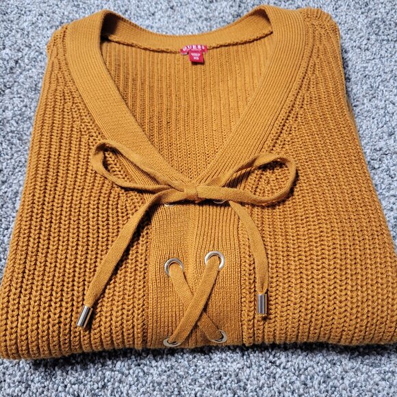Guess Burnt Orange Ribbed Knit Front Tie Sweater X Small - Picture 3 of 10